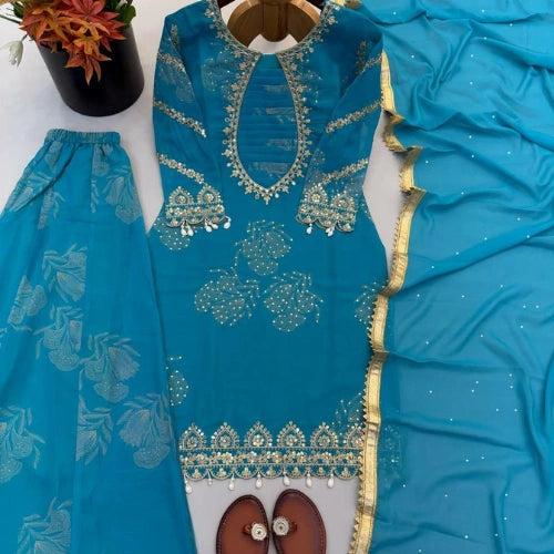 Meher Turquoise Georgette Sharara Set