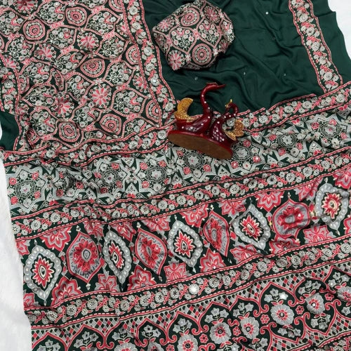 Ajrakh Mirror Work Crepe Silk Saree