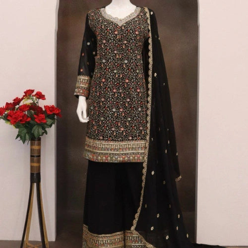 Heavy Faux Georgette Embroidered Palazzo Suit Set
