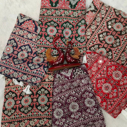 Ajrakh Mirror Work Crepe Silk Saree