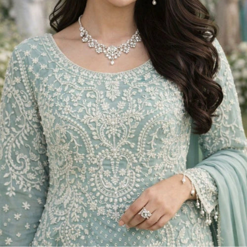 Heavy Georgette Embroidered Suit Set with Beads Work