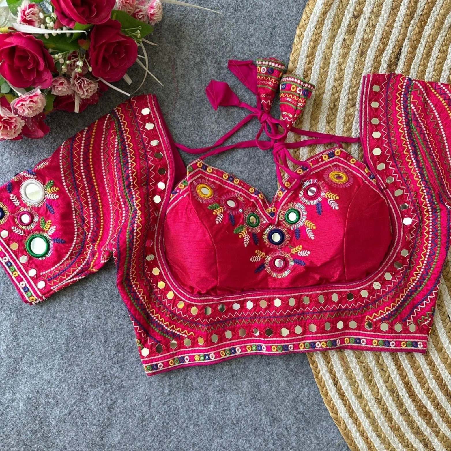 Navratri Special Multi Mirror Work Apple Cut Blouse