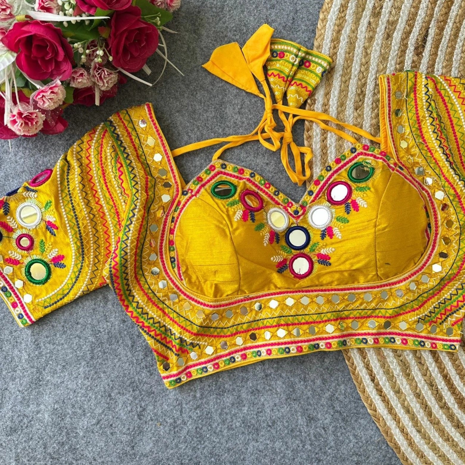 Navratri Special Multi Mirror Work Apple Cut Blouse