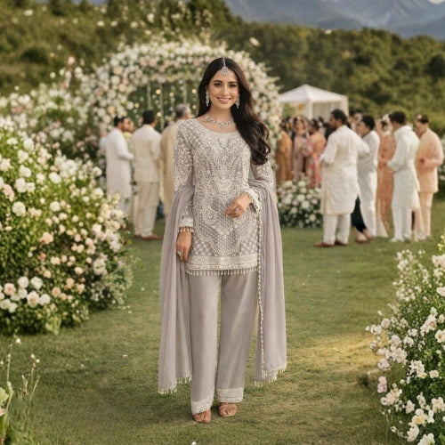 Heavy Georgette Embroidered Suit Set with Beads Work