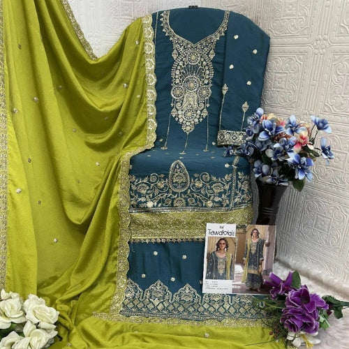 Heavy Chinnon Embroidered Palazzo Suit Set