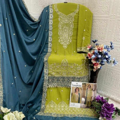 Heavy Chinnon Embroidered Palazzo Suit Set