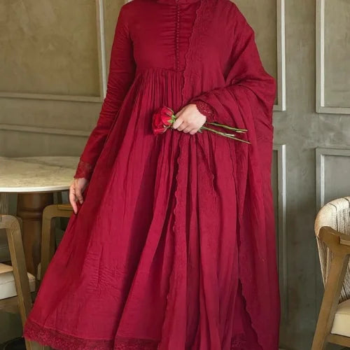 Embroidered Roman Silk Gown Set
