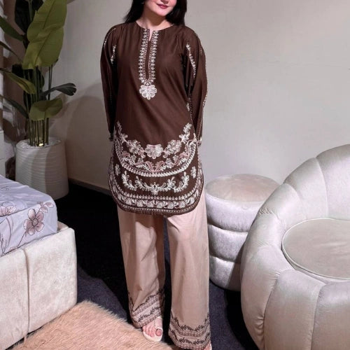 Zoya Embroidered Roman Silk Farshi Set