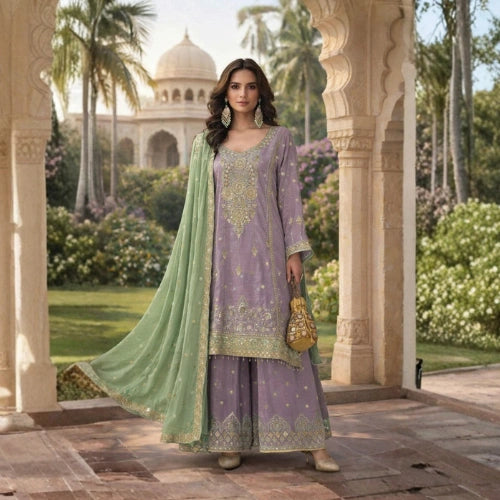 Heavy Chinnon Embroidered Palazzo Suit Set