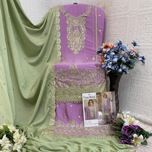 Heavy Chinnon Embroidered Palazzo Suit Set
