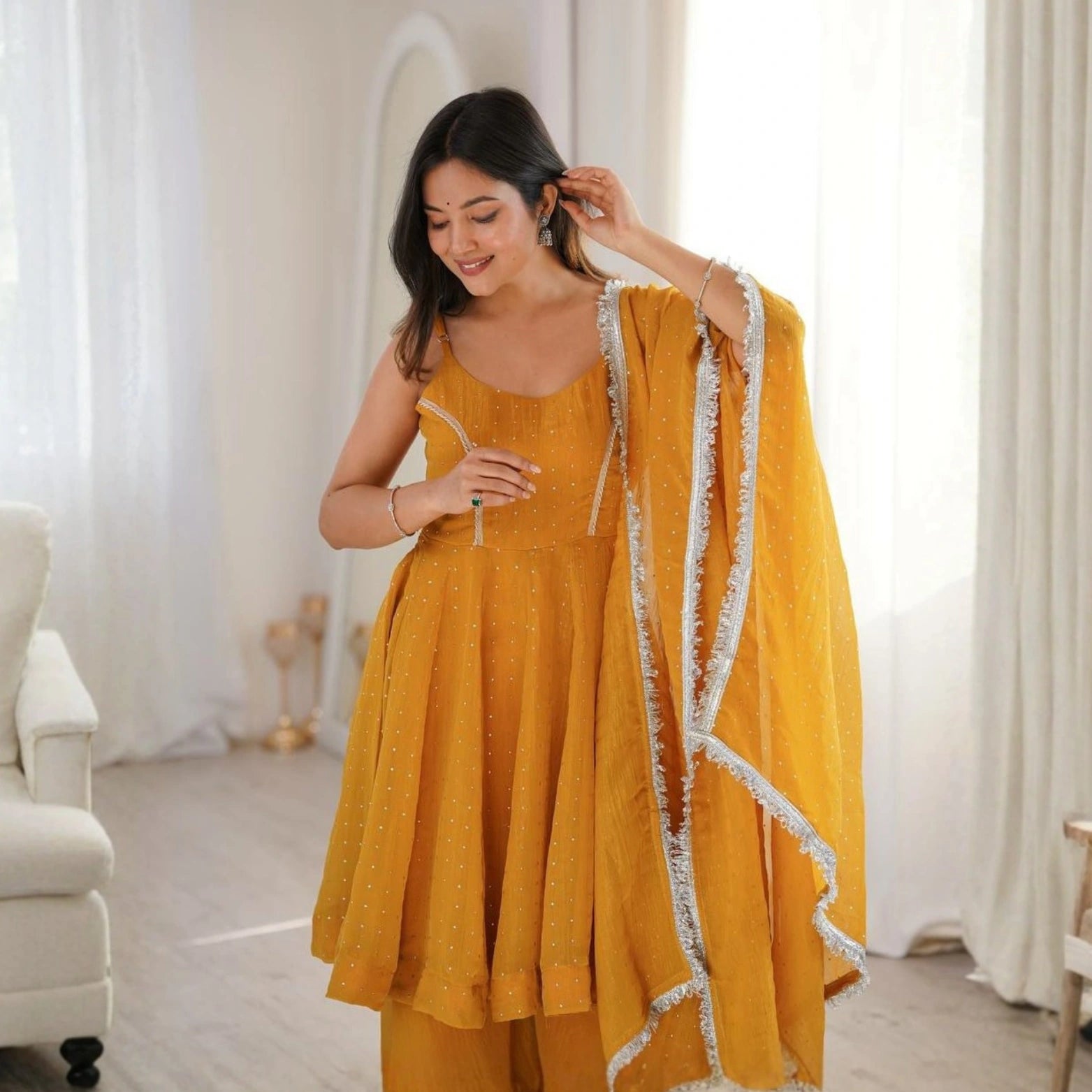 Zaria Mustard Crunchy Silk Sharara Set