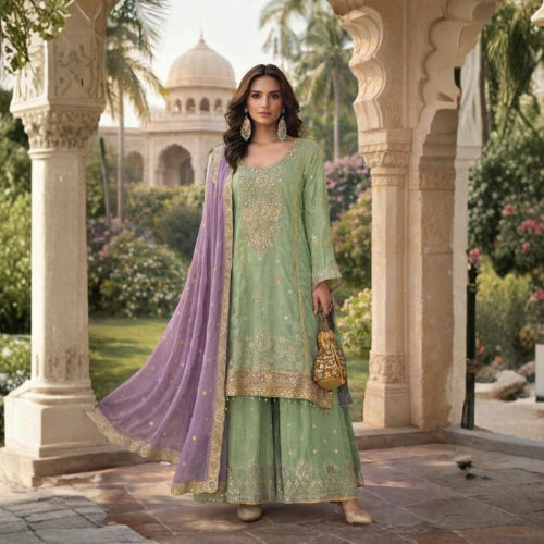 Heavy Chinnon Embroidered Palazzo Suit Set