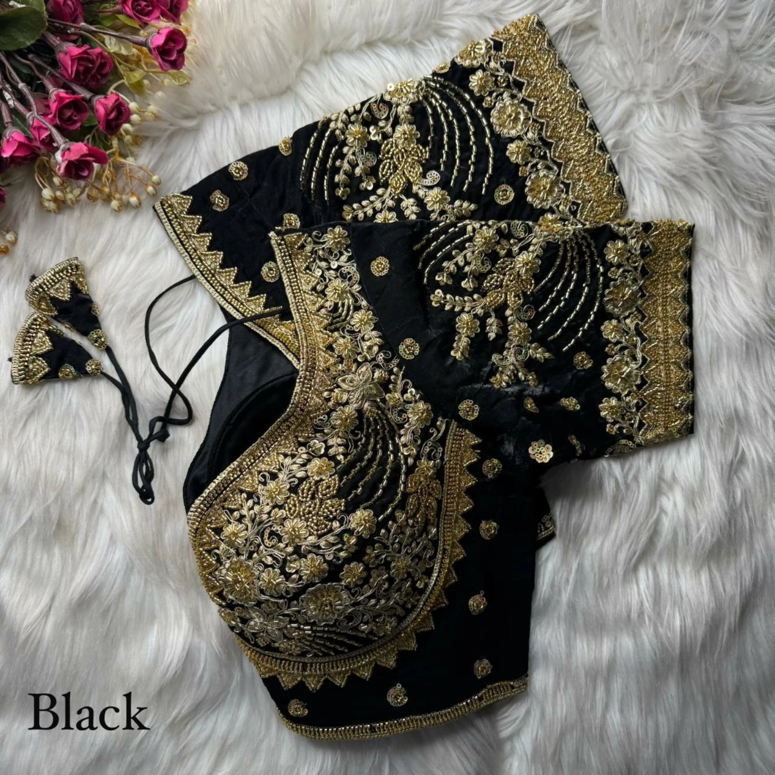 Heavy Beads & Sequins Embroidered Fendy Silk Blouse