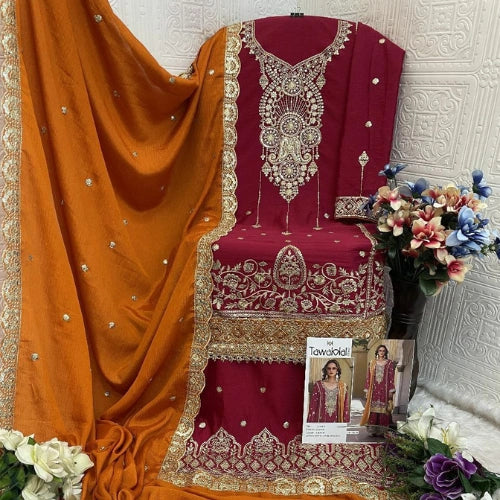 Heavy Chinnon Embroidered Palazzo Suit Set