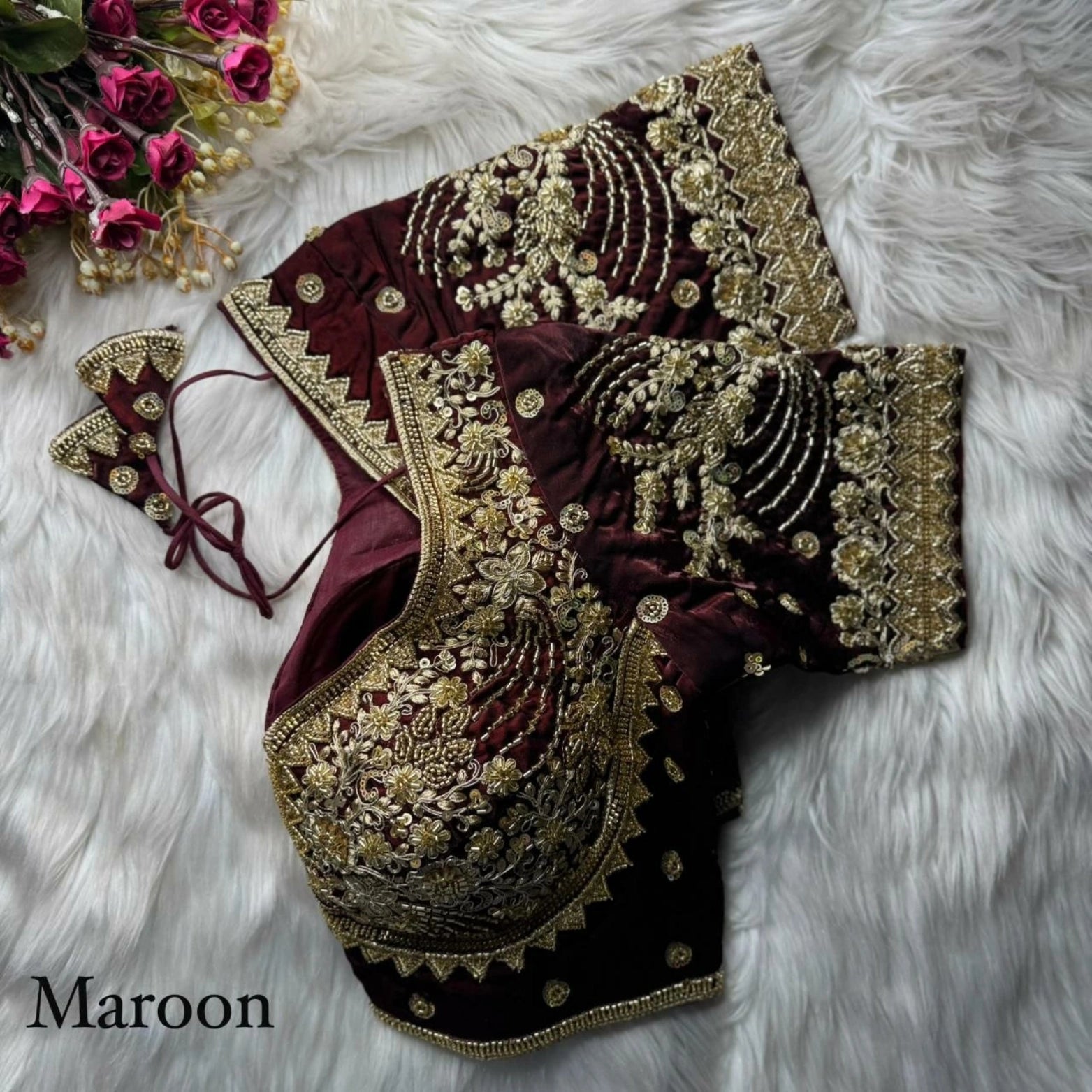 Heavy Beads & Sequins Embroidered Fendy Silk Blouse