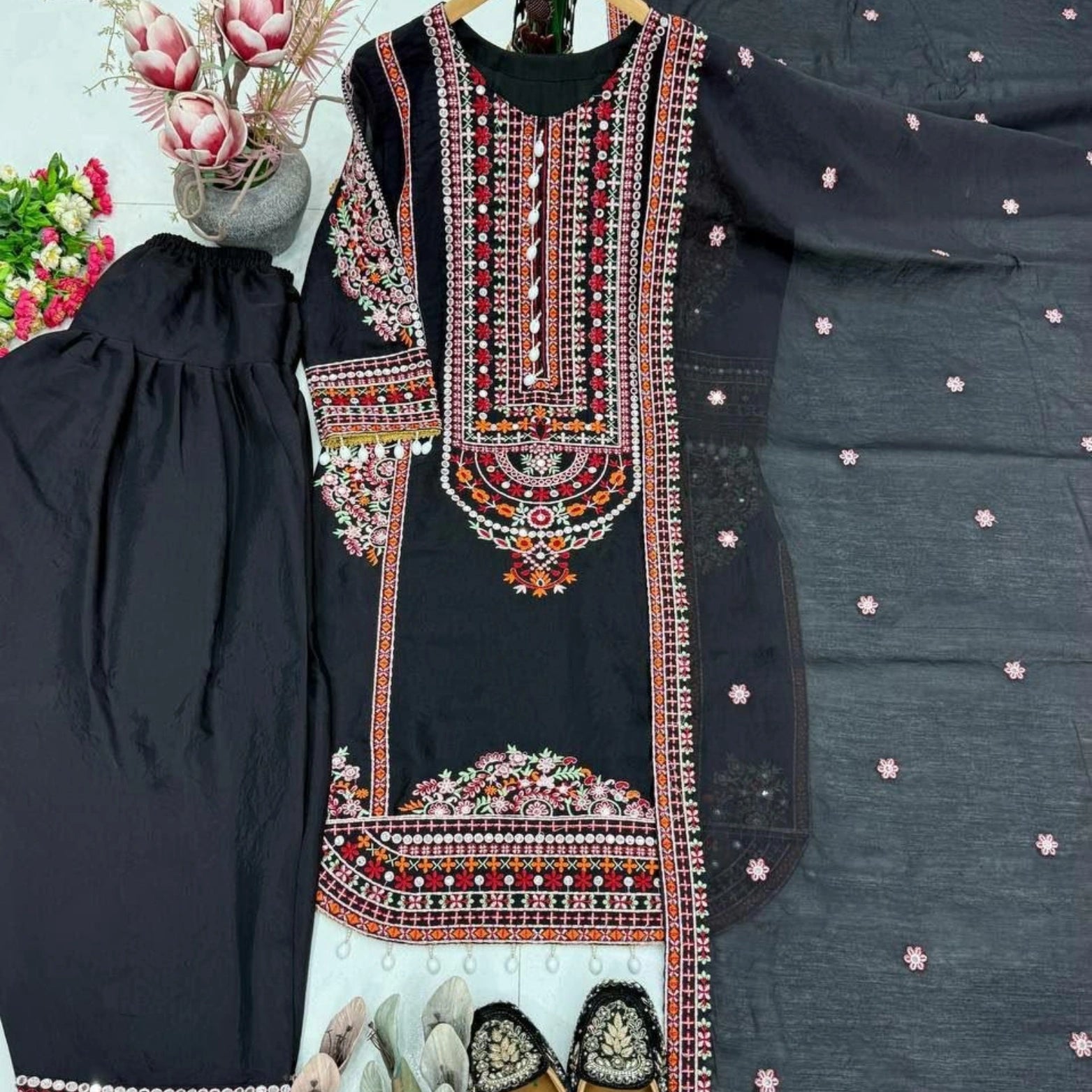 Aarohi Chanderi Mirrorwork Suit Set