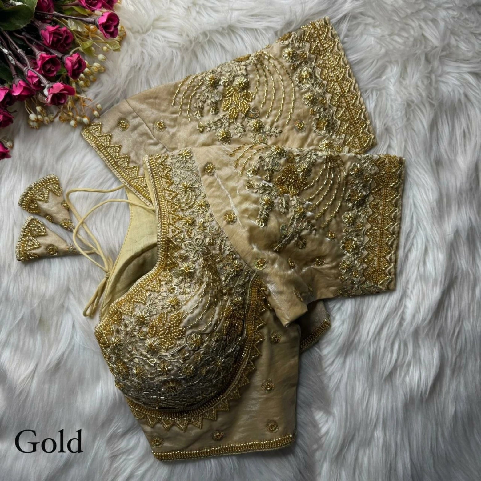 Heavy Beads & Sequins Embroidered Fendy Silk Blouse