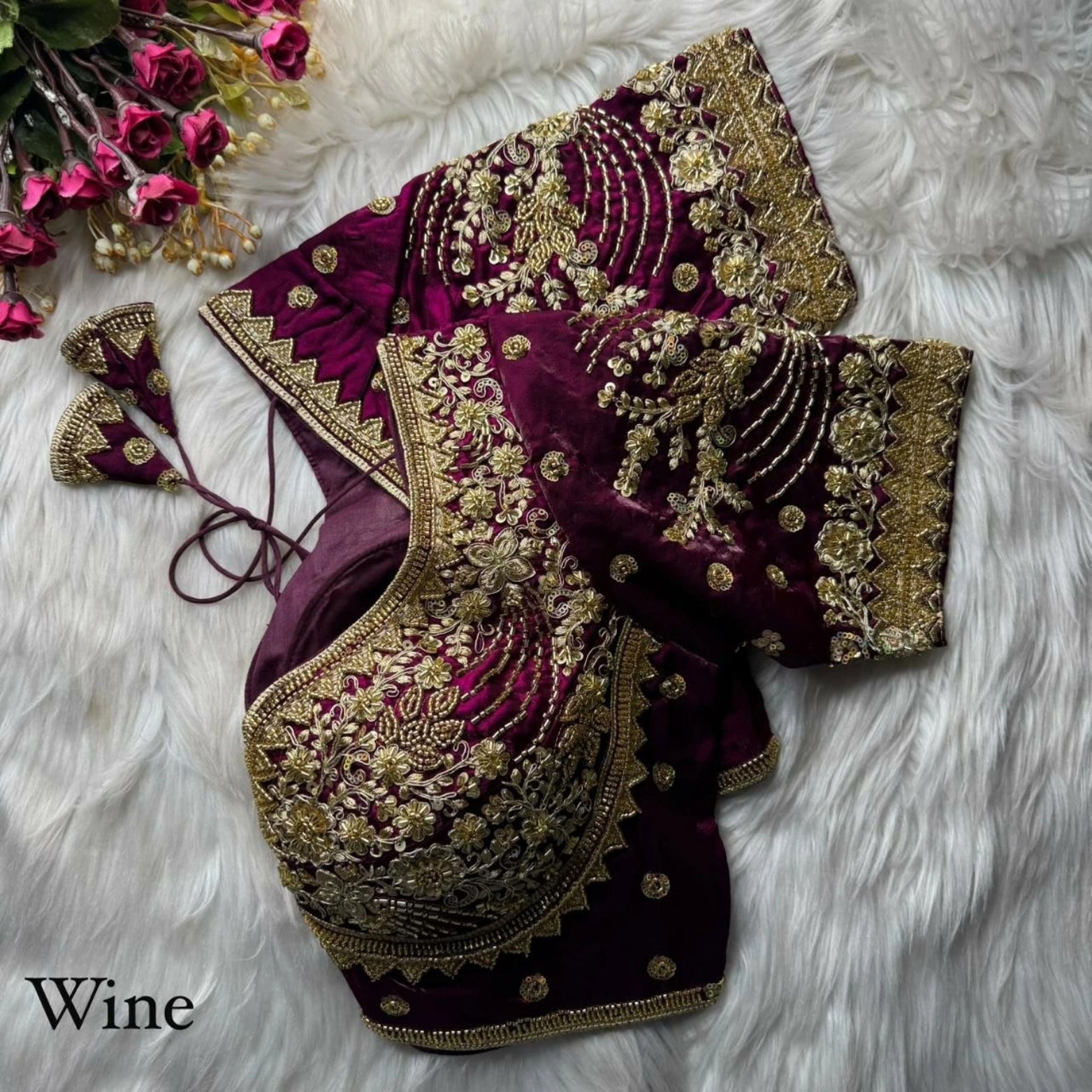 Heavy Beads & Sequins Embroidered Fendy Silk Blouse