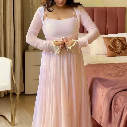 Faux Georgette Fancy Anarkali Suit Set with Koti Style Design