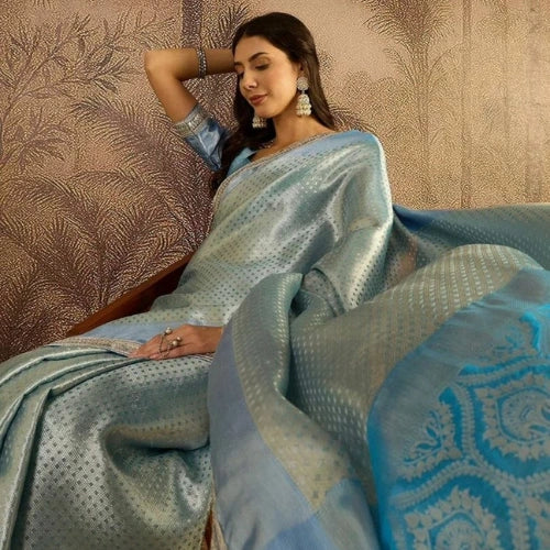 Banarasi Tissue Silk Zari Check Saree