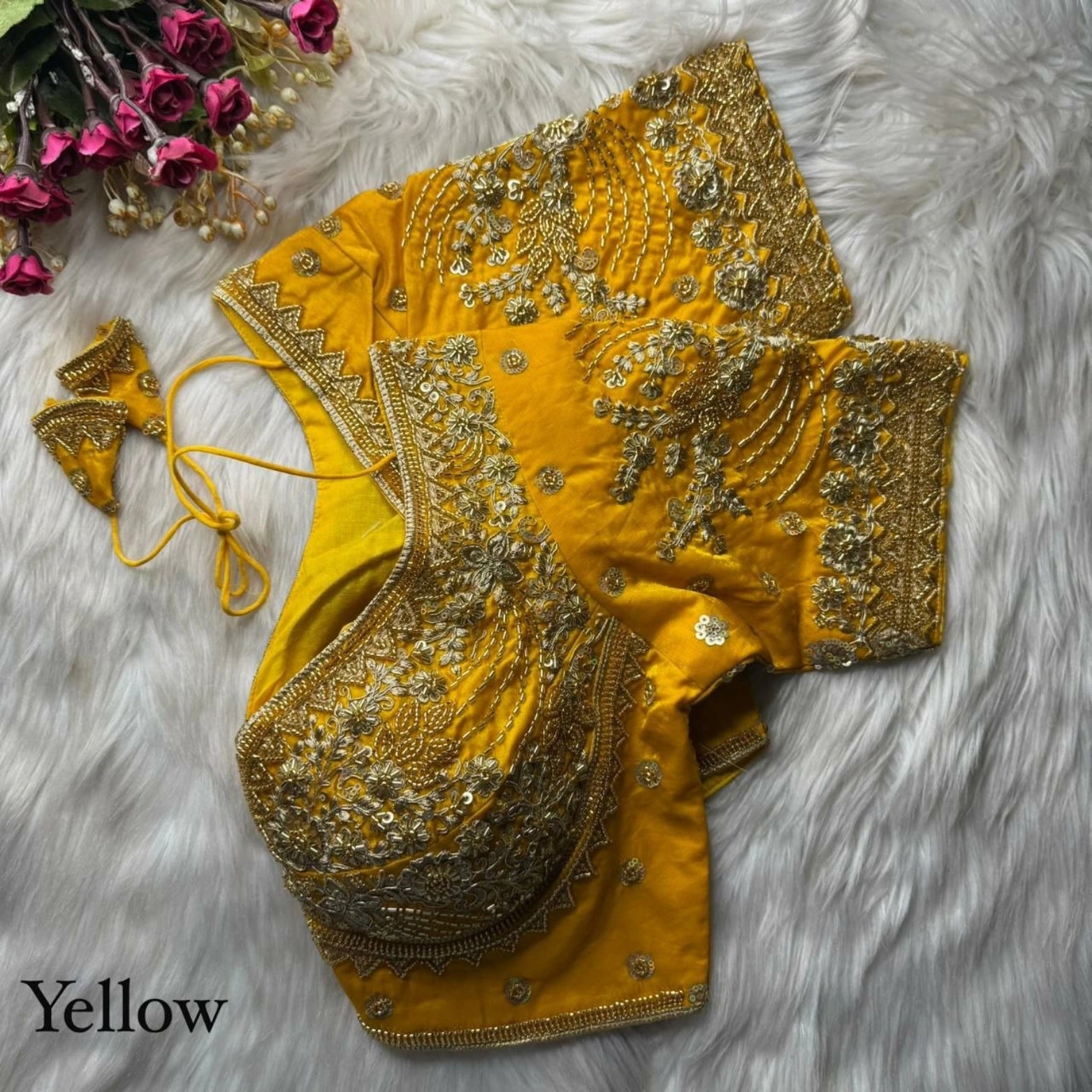 Heavy Beads & Sequins Embroidered Fendy Silk Blouse