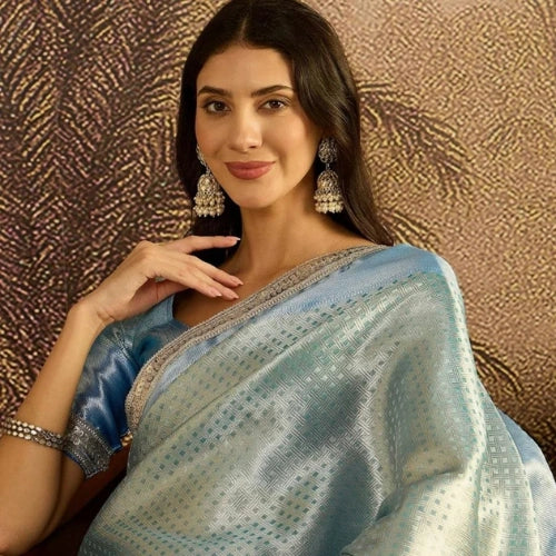 Banarasi Tissue Silk Zari Check Saree