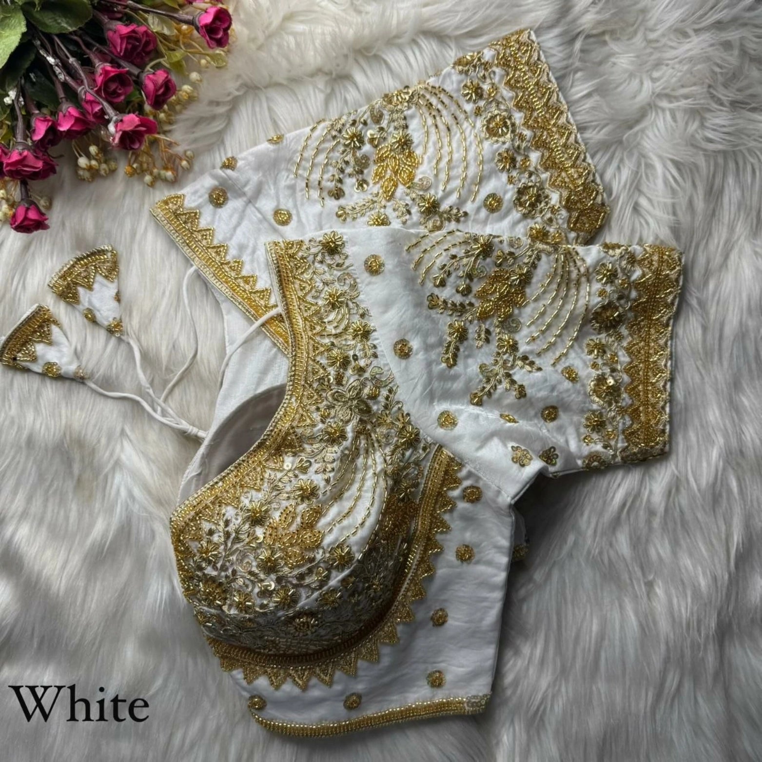 Heavy Beads & Sequins Embroidered Fendy Silk Blouse