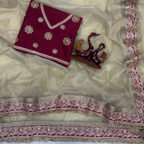 Noor-e-Zareen Twill Net Saree
