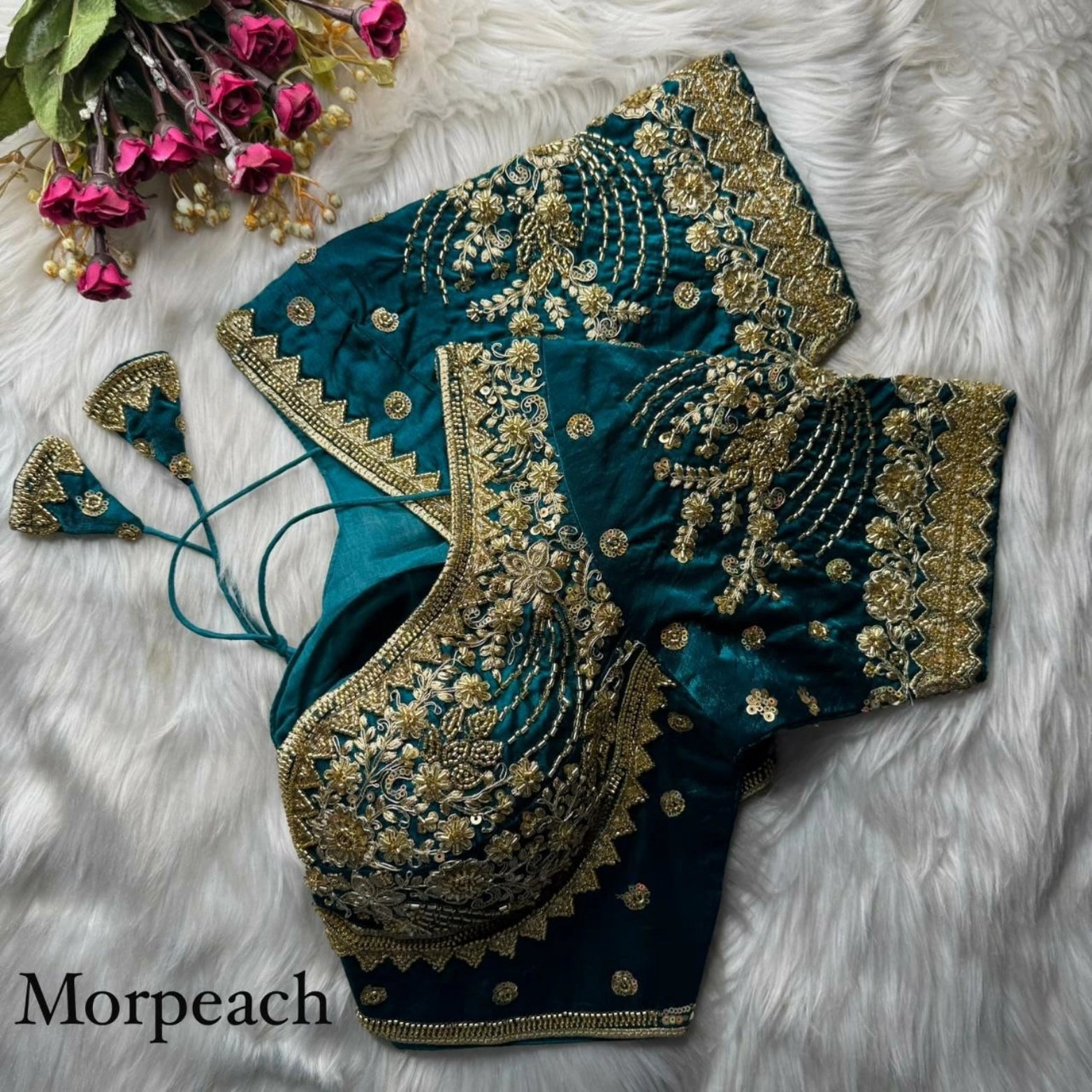 Heavy Beads & Sequins Embroidered Fendy Silk Blouse