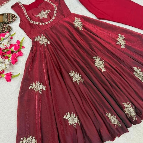 Heavy Fendi Silk Embroidered Anarkali Suit Set