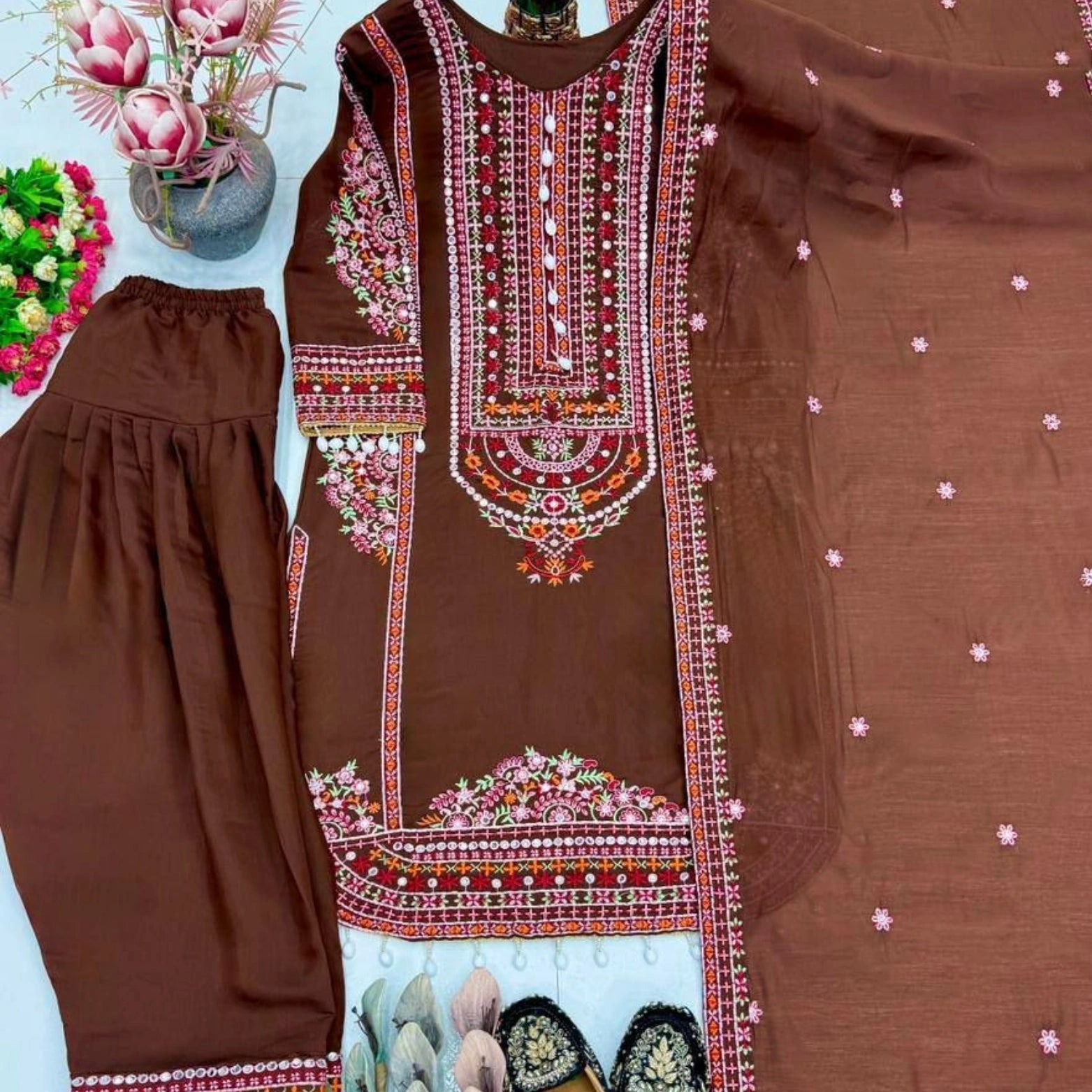 Aarohi Chanderi Mirrorwork Suit Set