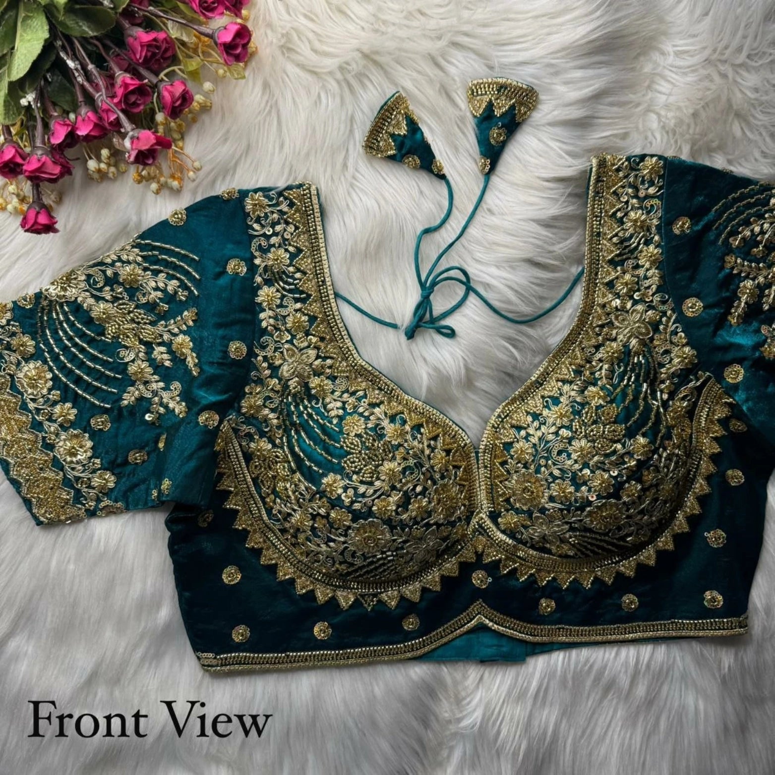 Heavy Beads & Sequins Embroidered Fendy Silk Blouse