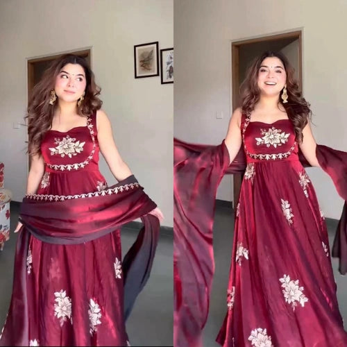 Heavy Fendi Silk Embroidered Anarkali Suit Set