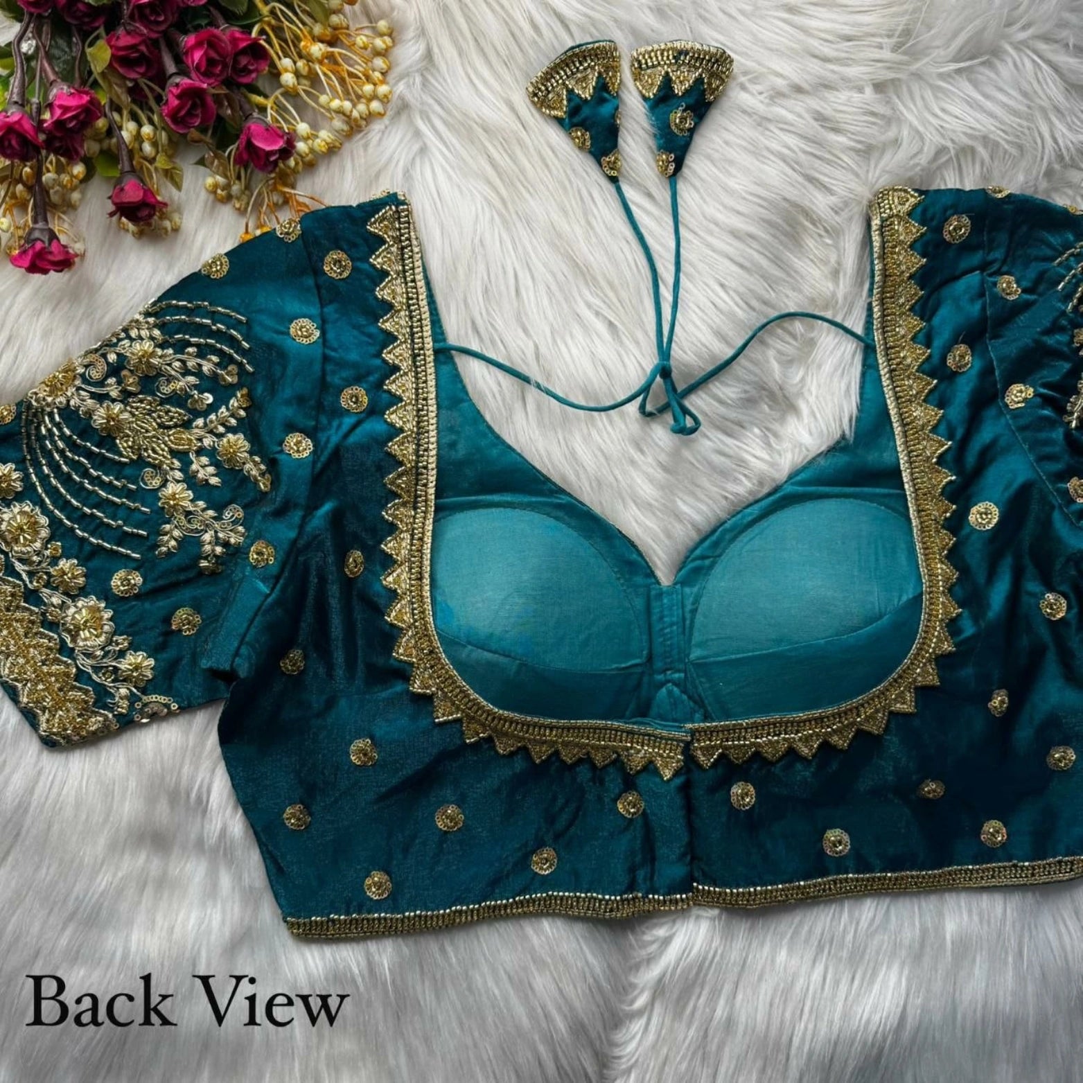 Heavy Beads & Sequins Embroidered Fendy Silk Blouse