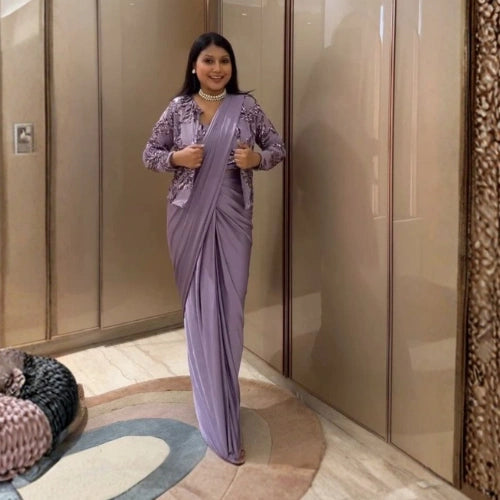 Premium French Crape Silk Ready To Wear Saree with Jacket