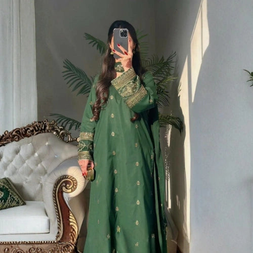 Heavy Pure Georgette Silk Embroidered Palazzo Suit Set