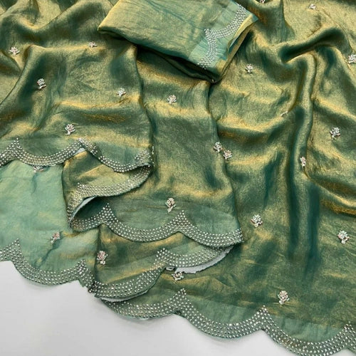 Dual Shade Fendi Satin Handwork Saree