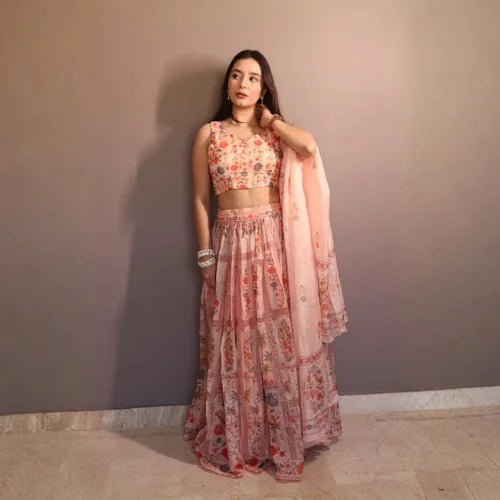 Pastel Floral Organza Lehenga Set