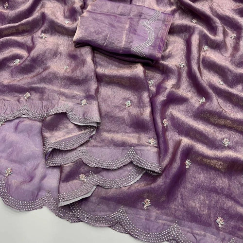 Dual Shade Fendi Satin Handwork Saree