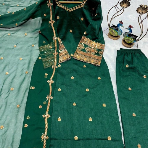 Heavy Pure Georgette Silk Embroidered Palazzo Suit Set