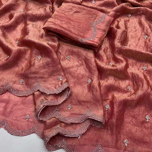 Dual Shade Fendi Satin Handwork Saree
