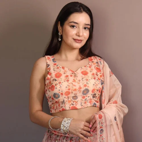 Pastel Floral Organza Lehenga Set