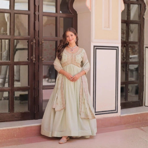 Star Georgette Embroidered Gown Set with Dupatta