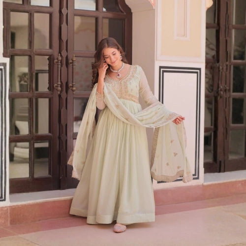 Star Georgette Embroidered Gown Set with Dupatta