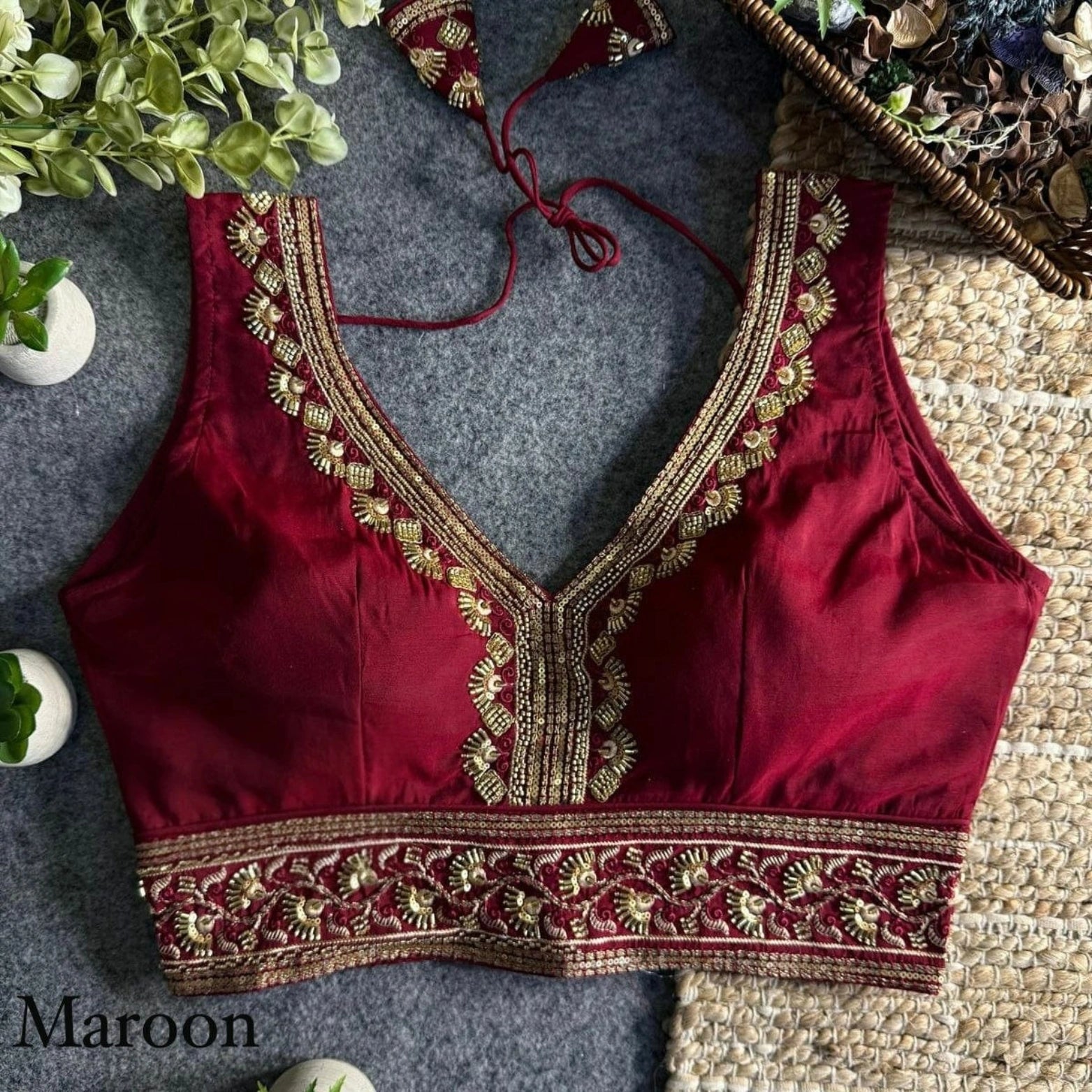 Roman Silk Zari & Bead Embroidered Party Wear Blouse