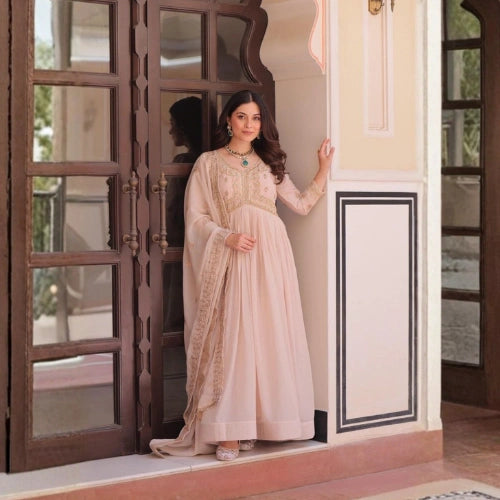 Star Georgette Embroidered Gown Set with Dupatta