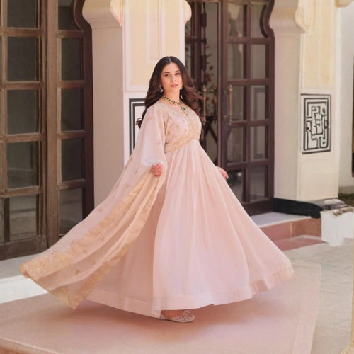 Star Georgette Embroidered Gown Set with Dupatta