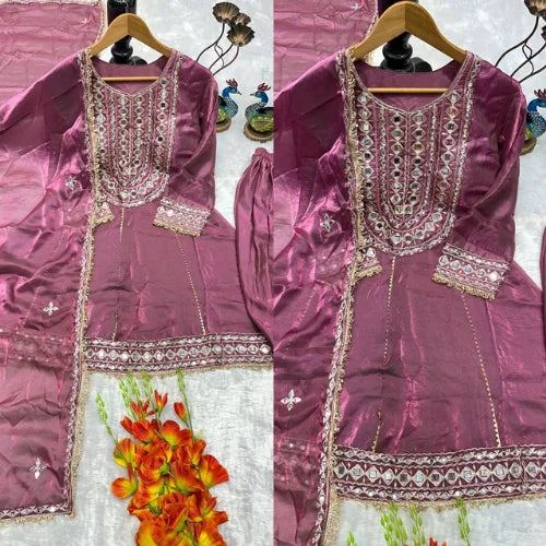 Mirror Work Frandy Silk Dhoti Suit Set