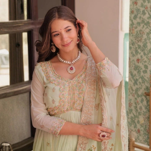 Star Georgette Embroidered Gown Set with Dupatta