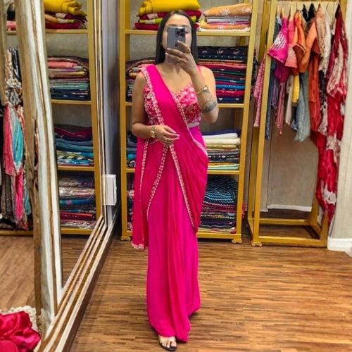 Royal Bloom Chinon Embroidered Ready Saree
